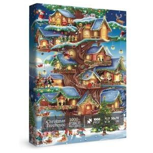 BBOLDIN Winter Holiday Christmas Elf Treehouse 1000 Piece Puzzle